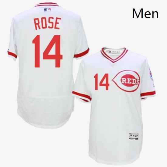 Mens Majestic Cincinnati Reds 14 Pete Rose White Flexbase Authentic Collection Cooperstown MLB Jersey